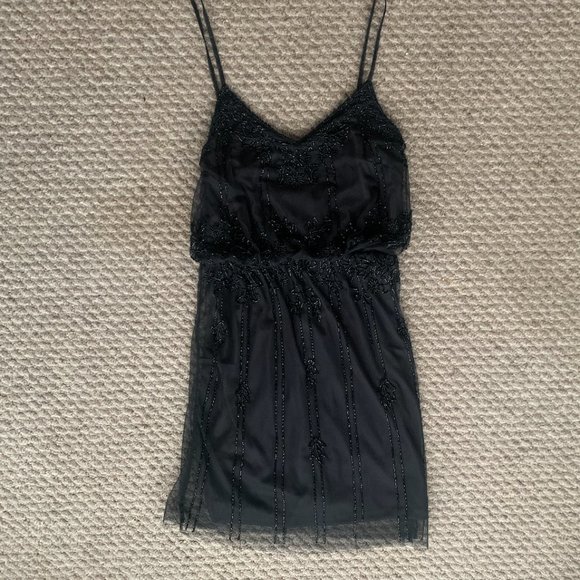 Dex Clothing Beaded Mesh Mini Dress Black XS-Small Great Gatsby Themed - Picture 2 of 6